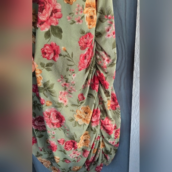 Fashion Nova Floral Mesh Mini Dress - Green and Pink - Picture 10 of 12